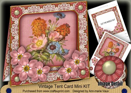 Pink Floral Bunch 7inch Vintage Tent Card Mini Kit