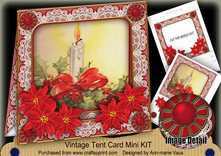 Red Christmas Candle 7inch Vintage Tent Card Mini Kit