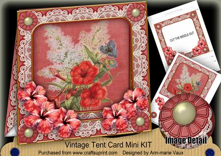 Red Hibiscous Floral 7inch Vintage Tent Card Mini Kit