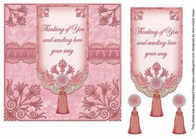 Pink Thinking of You 7in Ornate Lace Tag Topper