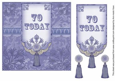 Blue 70 Today 7in Ornate Lace Tag Topper