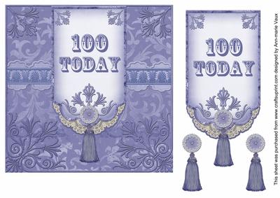 Blue 100 Today 7in Ornate Lace Tag Topper