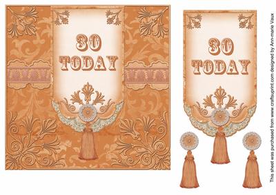 Burnt Orange 30 Today 7in Ornate Lace Tag Topper