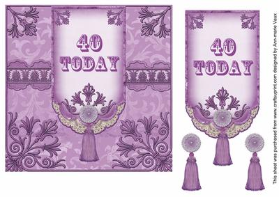 Lilac 40 Today 7in Ornate Lace Tag Topper