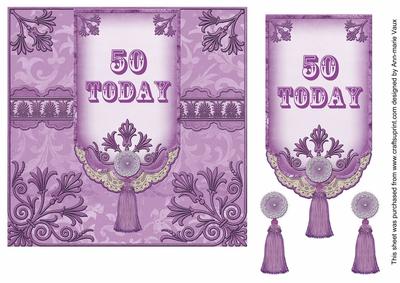 Lilac 50 Today 7in Ornate Lace Tag Topper