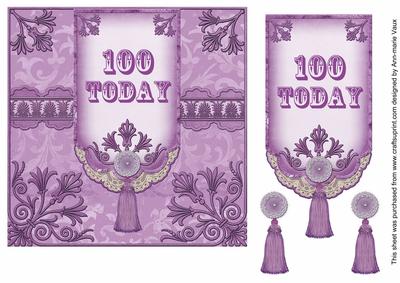 Lilac 100 Today 7in Ornate Lace Tag Topper