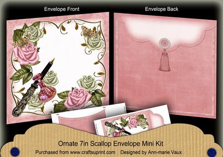 Pink Fancy Rose 7x7inch Easy Assemble Envelope Mini Kit