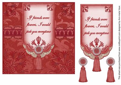 Red If Friends Were -  7in Ornate Lace Tag Topper