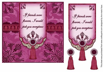 Hot Pink If Friends Were -  7in Ornate Lace Tag Topper