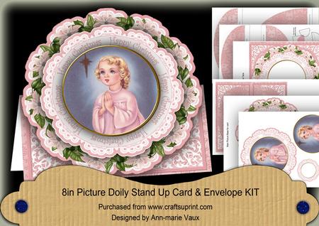 Pink Prayer Girl Happy Christmas 3D Picture Doily C & E Kit