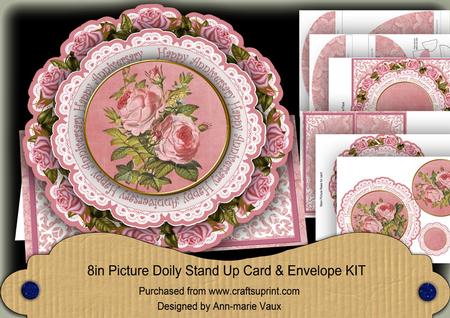Pink Rose Happy Anniversary 3D Picture Doily C & E Kit