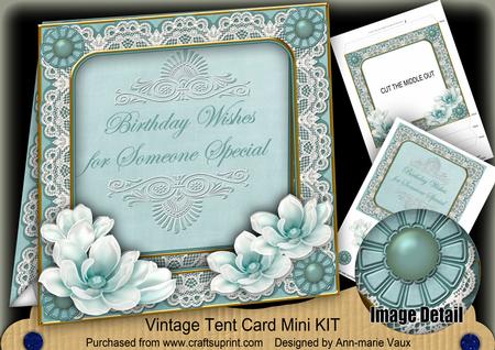 Teal Magnolia Birthday Wishes 7in Tent Card Mini Kit