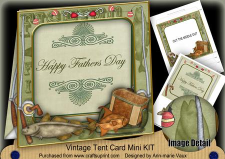 Olive Fishing Fathers Day Vintage 7inch Tent Card Mini Kit