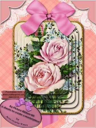 Pink Rose Bouquet A4 Decoupage Card Front Kit