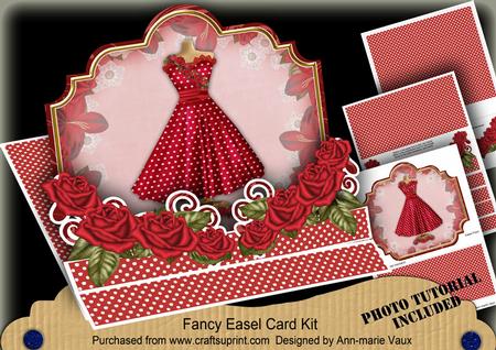 Red Dotty Fashion Dress 3D Easel Card Mini Kit