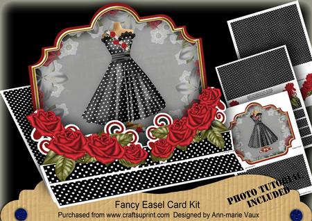 Black Dotty Fashion Dress 3D Easel Card Mini Kit
