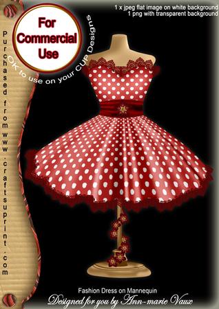 Red Dotty Fashion Dress on Mannequin for Cu