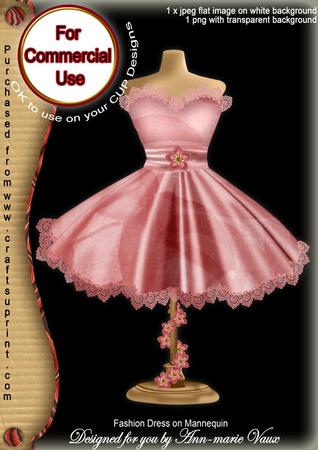 Pink Rose Fashion Dress on Mannequin for Cu