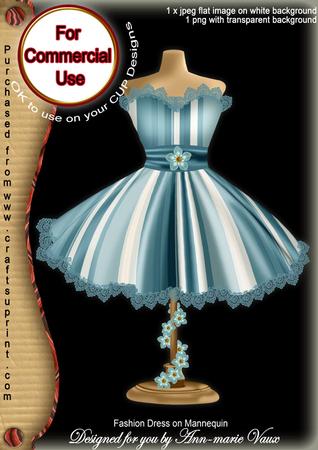 Teal Stripe Colour Fashion Dress on Mannequin for Cu