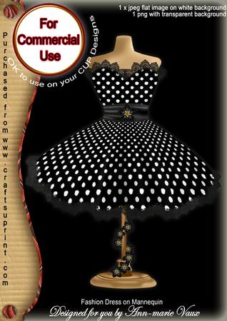 Black Dotty Fashion Dress on Mannequin for Cu