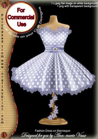 Blue Dotty Fashion Dress on Mannequin for Cu