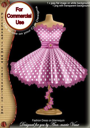 Cerise Dotty Fashion Dress on Mannequin for Cu