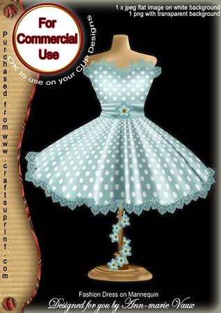 Dusky Teal Dotty Fashion Dress on Mannequin for Cu