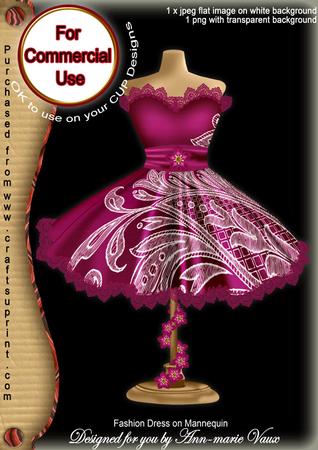 Cerise Lace Fashion Dress on Mannequin for Cu