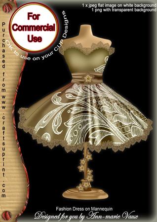 Gold Lace Fashion Dress on Mannequin for Cu