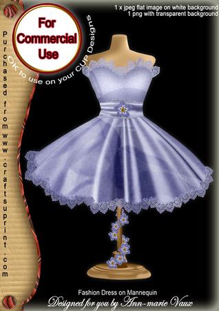 Blue Rose Fashion Dress on Mannequin for Cu