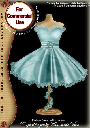 Dusky Teal Rose Fashion Dress on Mannequin for Cu