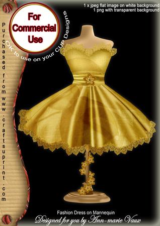 Gold Rose Fashion Dress on Mannequin for Cu