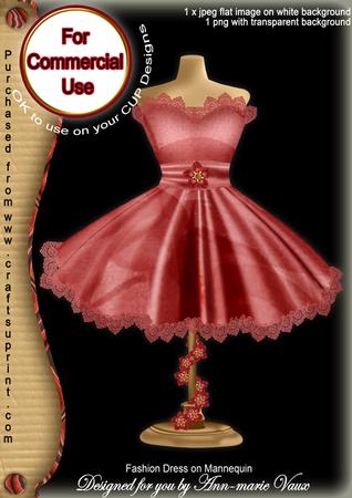 Red Rose Fashion Dress on Mannequin for Cu