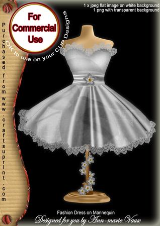 Silver Rose Fashion Dress on Mannequin for Cu