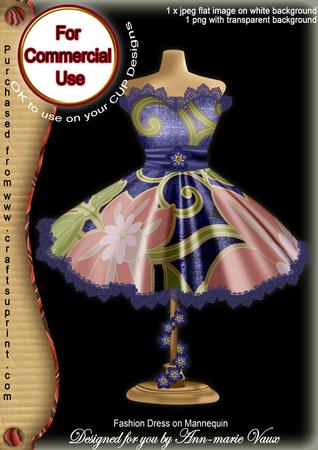 Blue Floral Colour Fashion Dress on Mannequin for Cu