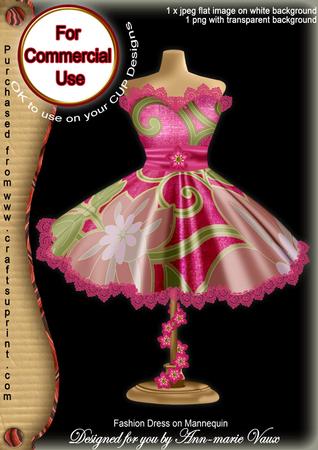 Cerise Floral Colour Fashion Dress on Mannequin for Cu