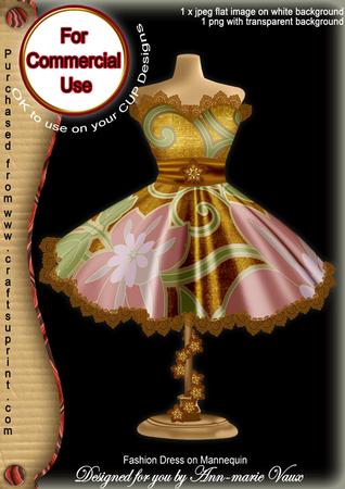 Gold Floral Colour Fashion Dress on Mannequin for Cu