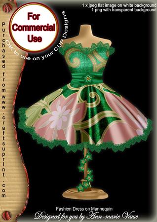 Green Floral Colour Fashion Dress on Mannequin for Cu
