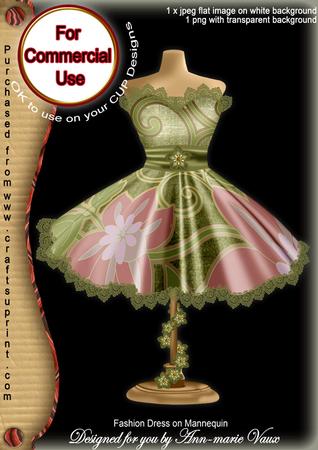 Olive Floral Colour Fashion Dress on Mannequin for Cu