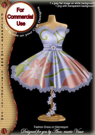 Pastel Blue Floral Colour Fashion Dress on Mannequin for Cu