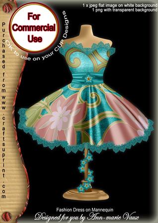 Teal Floral Colour Fashion Dress on Mannequin for Cu