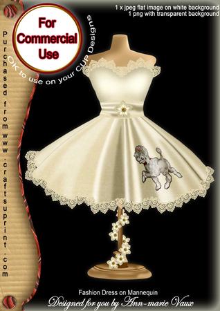 Cream Poodle Fashion Dress on Mannequin for Cu
