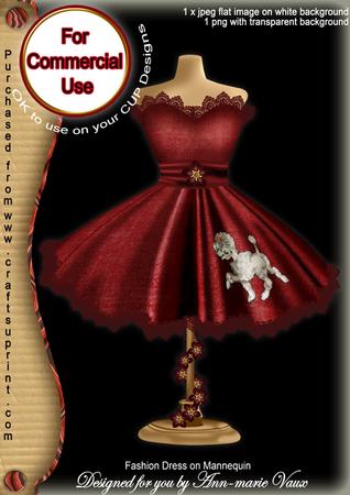 Red Poodle Fashion Dress on Mannequin for Cu