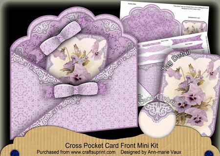 Purple Pansies Lace Cross Faux Pocket Cf Mini Kit