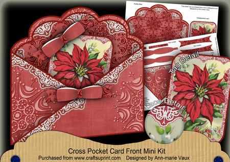 Red Poinsettias Lace Cross Faux Pocket Cf Mini Kit