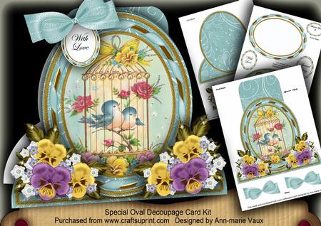 Teal Lovebirds Special Large Oval Card Mini Kit