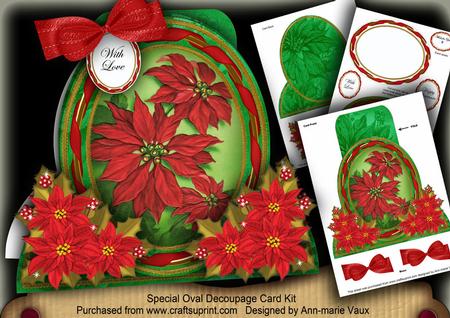 Red Green Poinsettias Special Large Oval Card Mini Kit