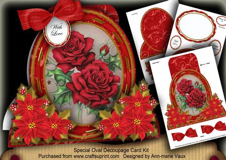 Christmas Red Roses Special Large Oval Card Mini Kit