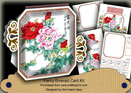 Oriental Pink Peony Fancy Emerald Decoupage Mini Kit