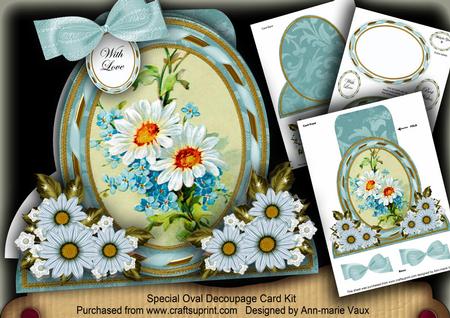 Teal Daisies Special Large Oval Card Mini Kit